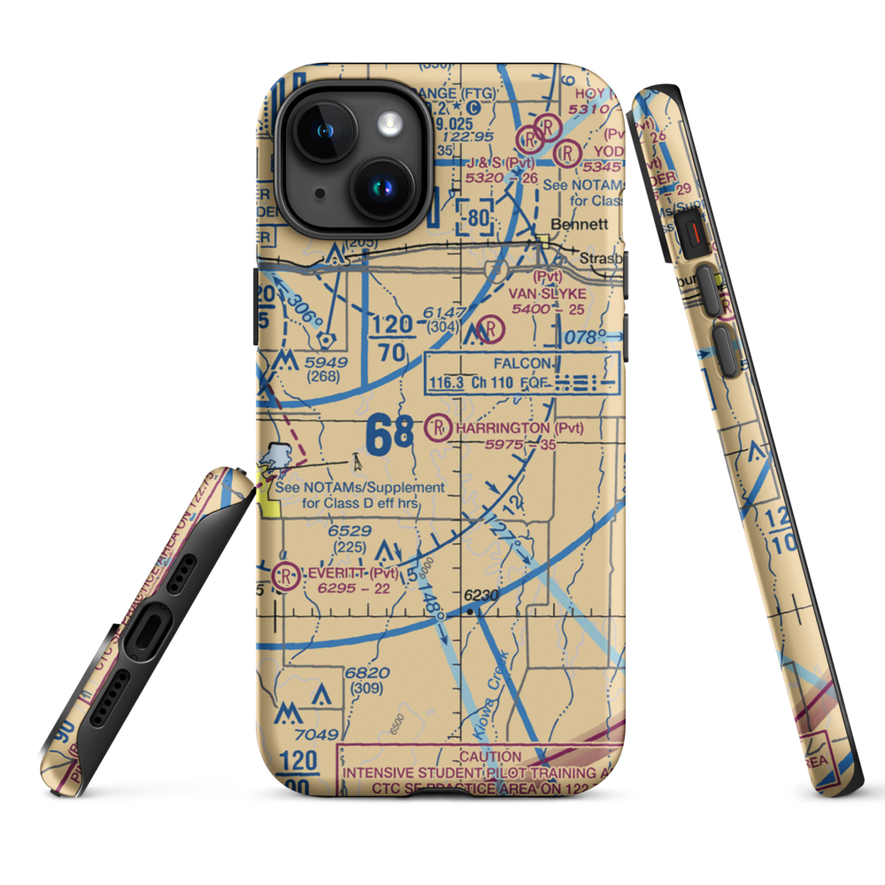 Harrington Ranch Airport (CO02) VFR Sectional  Tough iPhone Case iPhone 15 Plus model shown