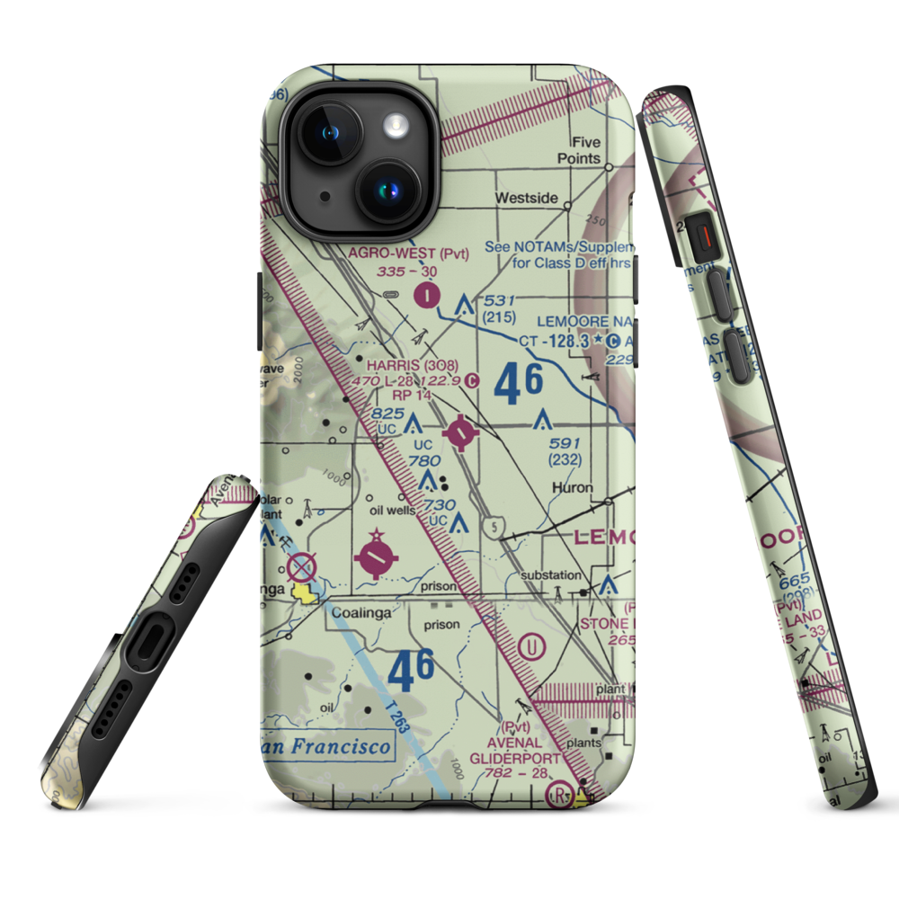 Harris Ranch Airport (3O8) VFR Sectional  Tough iPhone Case iPhone 15 Plus model shown