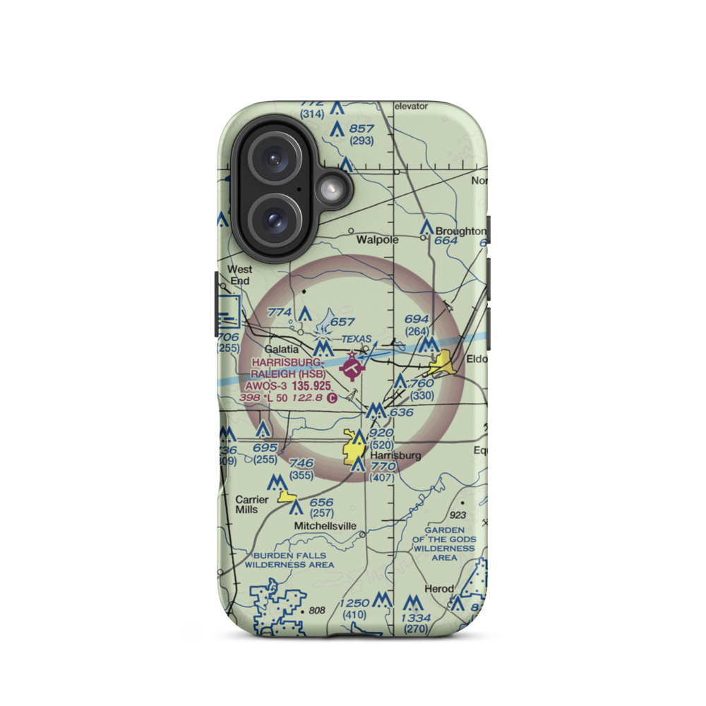 Harrisburg-Raleigh Airport (HSB) VFR Sectional  Tough iPhone Case iPhone 16 model shown