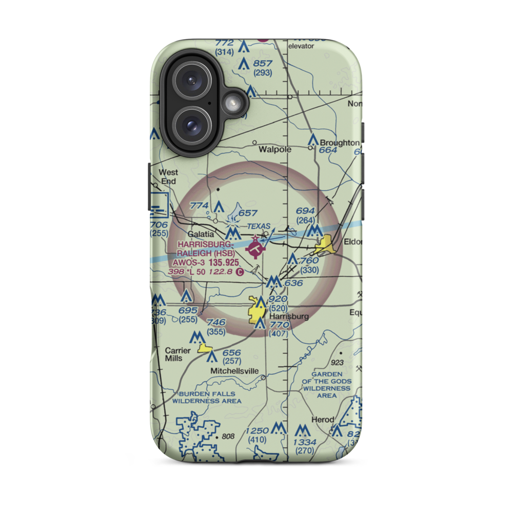 Harrisburg-Raleigh Airport (HSB) VFR Sectional  Tough iPhone Case iPhone 16 Plus model shown