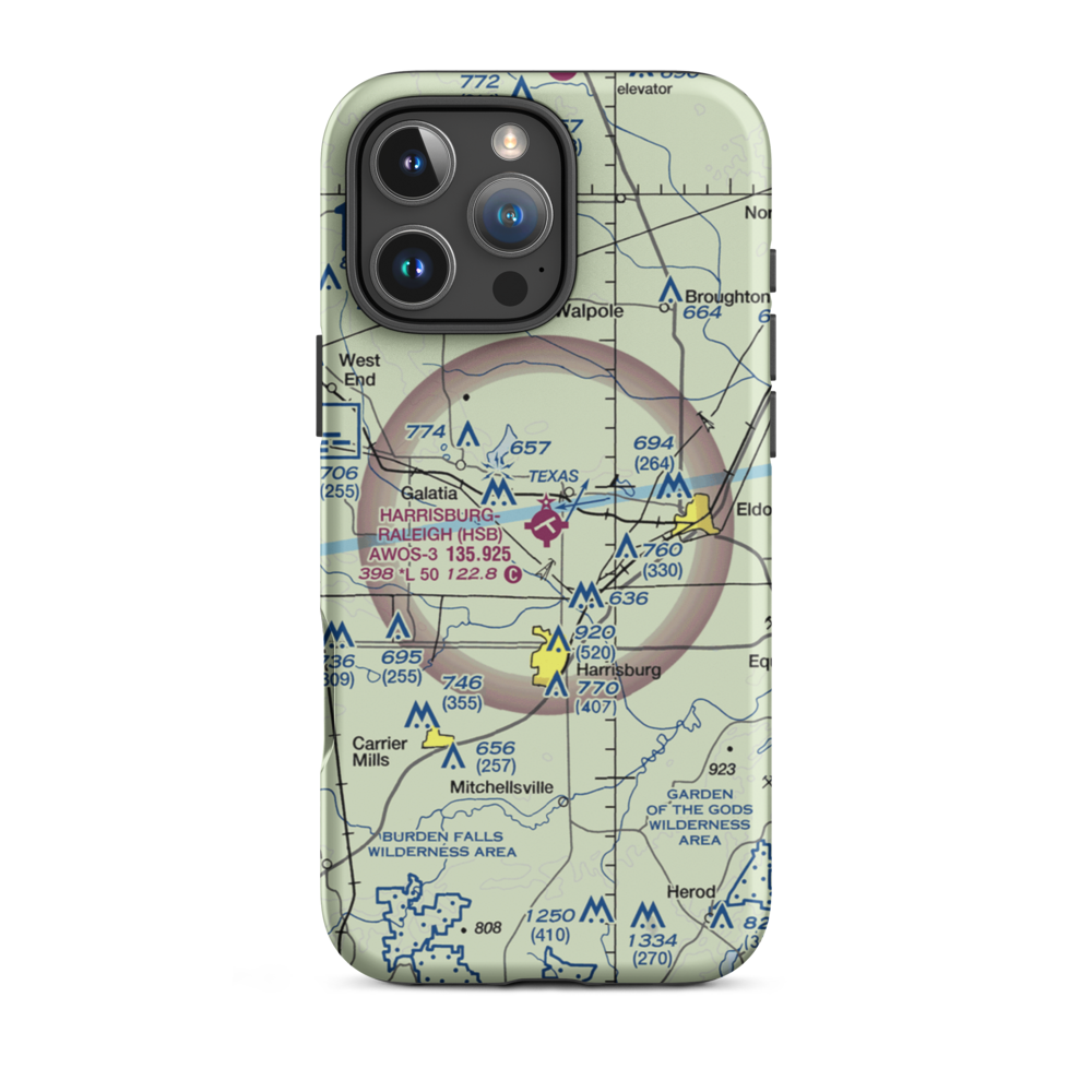 Harrisburg-Raleigh Airport (HSB) VFR Sectional  Tough iPhone Case iPhone 16 Pro Max model shown