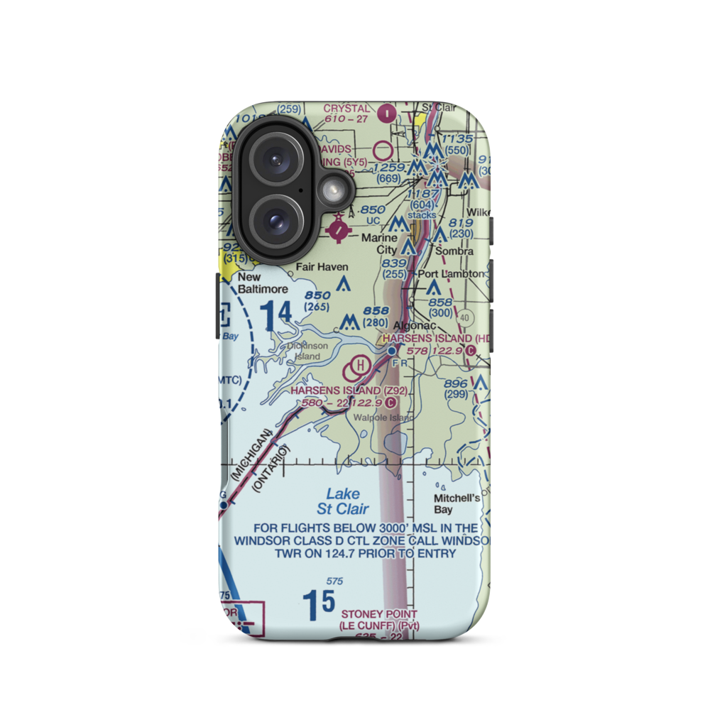 Harsens Island Airport (Z92) VFR Sectional  Tough iPhone Case iPhone 16 model shown