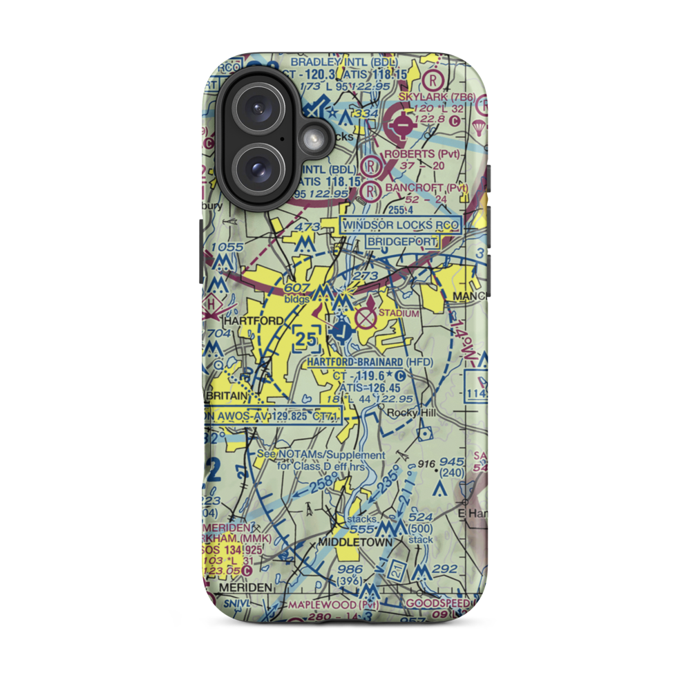 Hartford Brainard Airport (HFD) VFR Sectional  Tough iPhone Case iPhone 16 Plus model shown