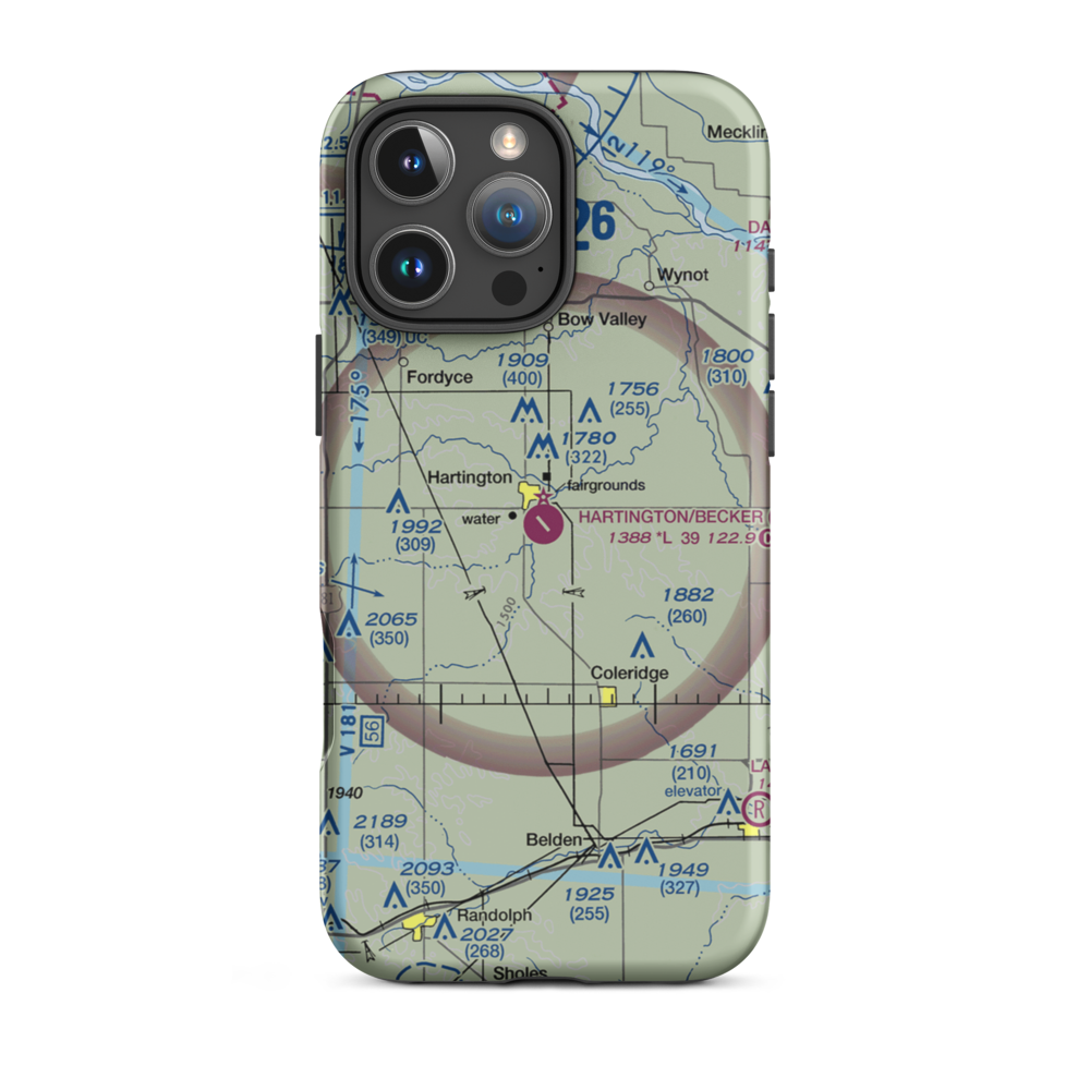 Hartington Municipal Airport (0B4) VFR Sectional  Tough iPhone Case iPhone 16 Pro Max model shown