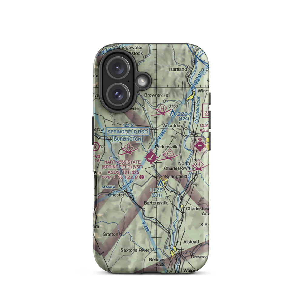 Hartness State (Springfield) Airport (VSF) VFR Sectional  Tough iPhone Case iPhone 16 model shown