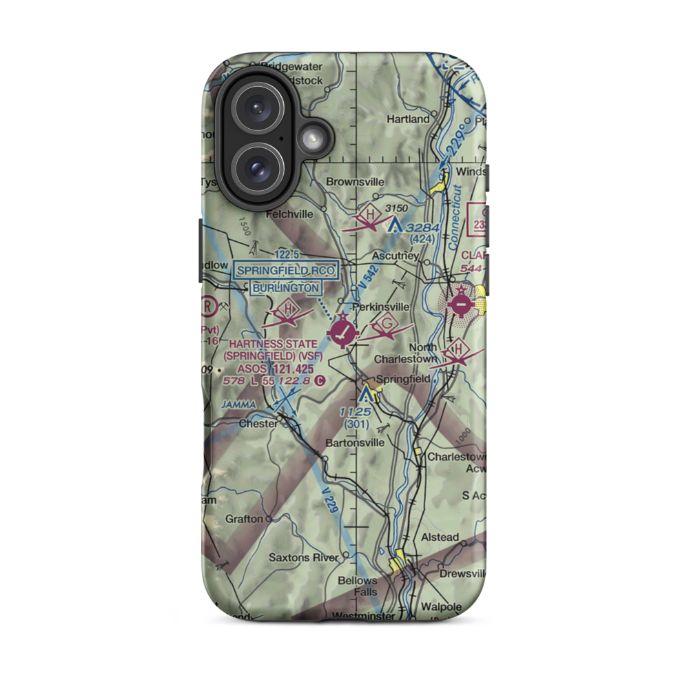 Hartness State (Springfield) Airport (VSF) VFR Sectional  Tough iPhone Case iPhone 16 Plus model shown
