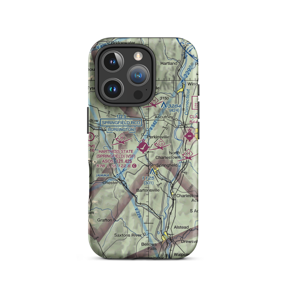 Hartness State (Springfield) Airport (VSF) VFR Sectional  Tough iPhone Case iPhone 16 Pro model shown