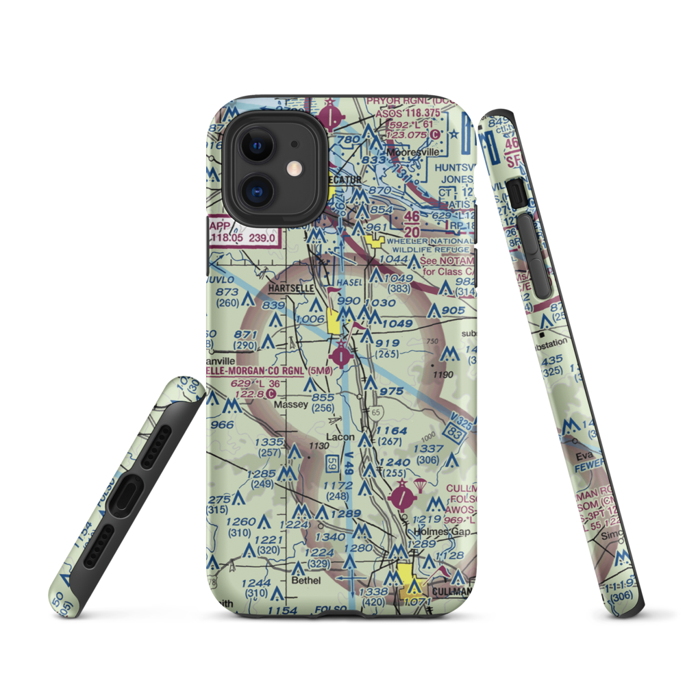 Hartselle-Morgan County Regional Airport (5M0) VFR Sectional  Tough iPhone Case iPhone 11 model shown