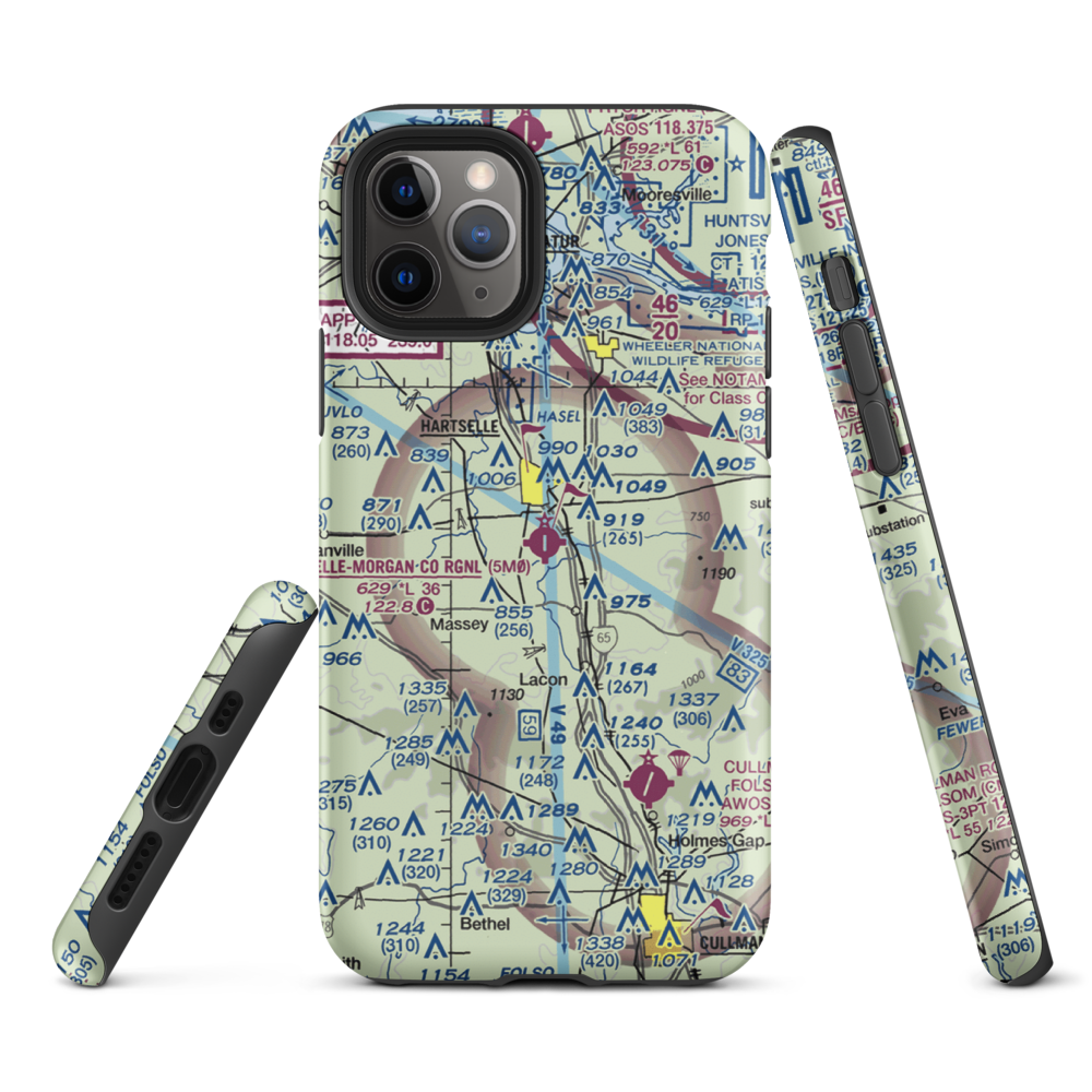 Hartselle-Morgan County Regional Airport (5M0) VFR Sectional  Tough iPhone Case iPhone 11 Pro model shown
