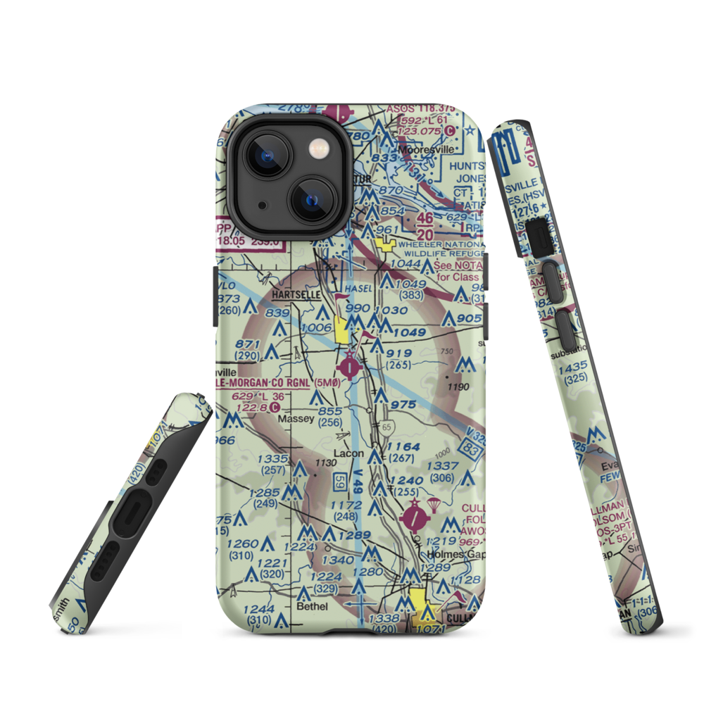 Hartselle-Morgan County Regional Airport (5M0) VFR Sectional  Tough iPhone Case iPhone 14 model shown