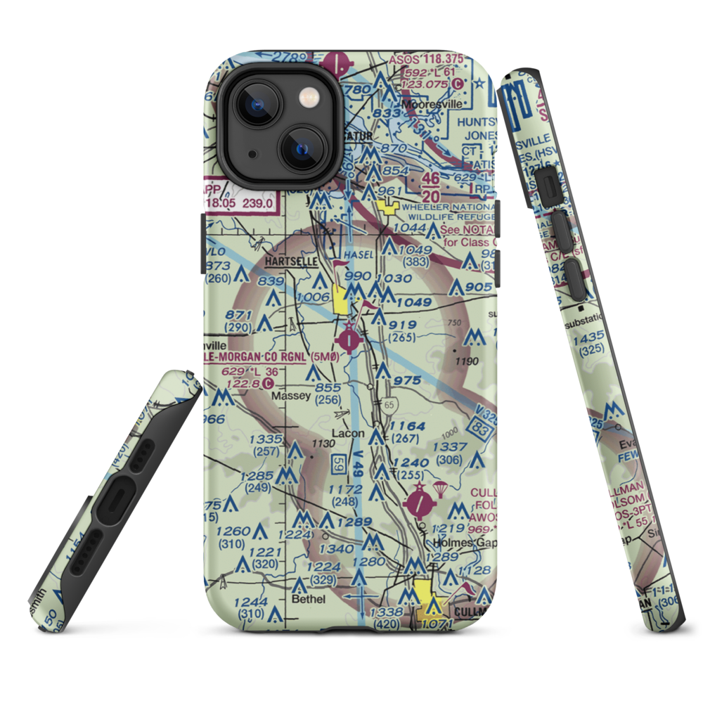 Hartselle-Morgan County Regional Airport (5M0) VFR Sectional  Tough iPhone Case iPhone 14 Plus model shown