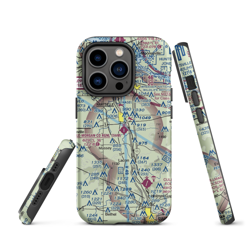 Hartselle-Morgan County Regional Airport (5M0) VFR Sectional  Tough iPhone Case iPhone 14 Pro model shown
