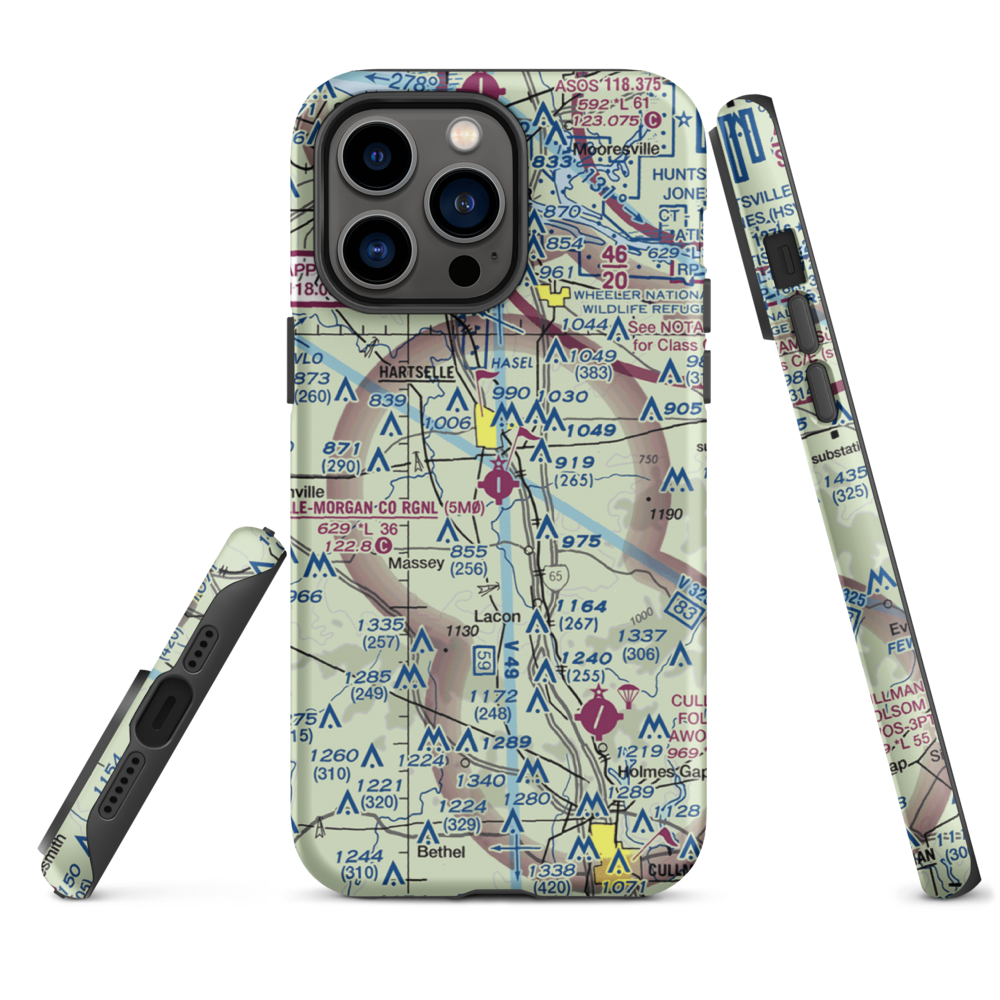 Hartselle-Morgan County Regional Airport (5M0) VFR Sectional  Tough iPhone Case iPhone 14 Pro Max model shown