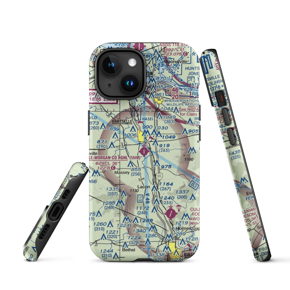 Hartselle-Morgan County Regional Airport (5M0) VFR Sectional  Tough iPhone Case iPhone 15 model shown