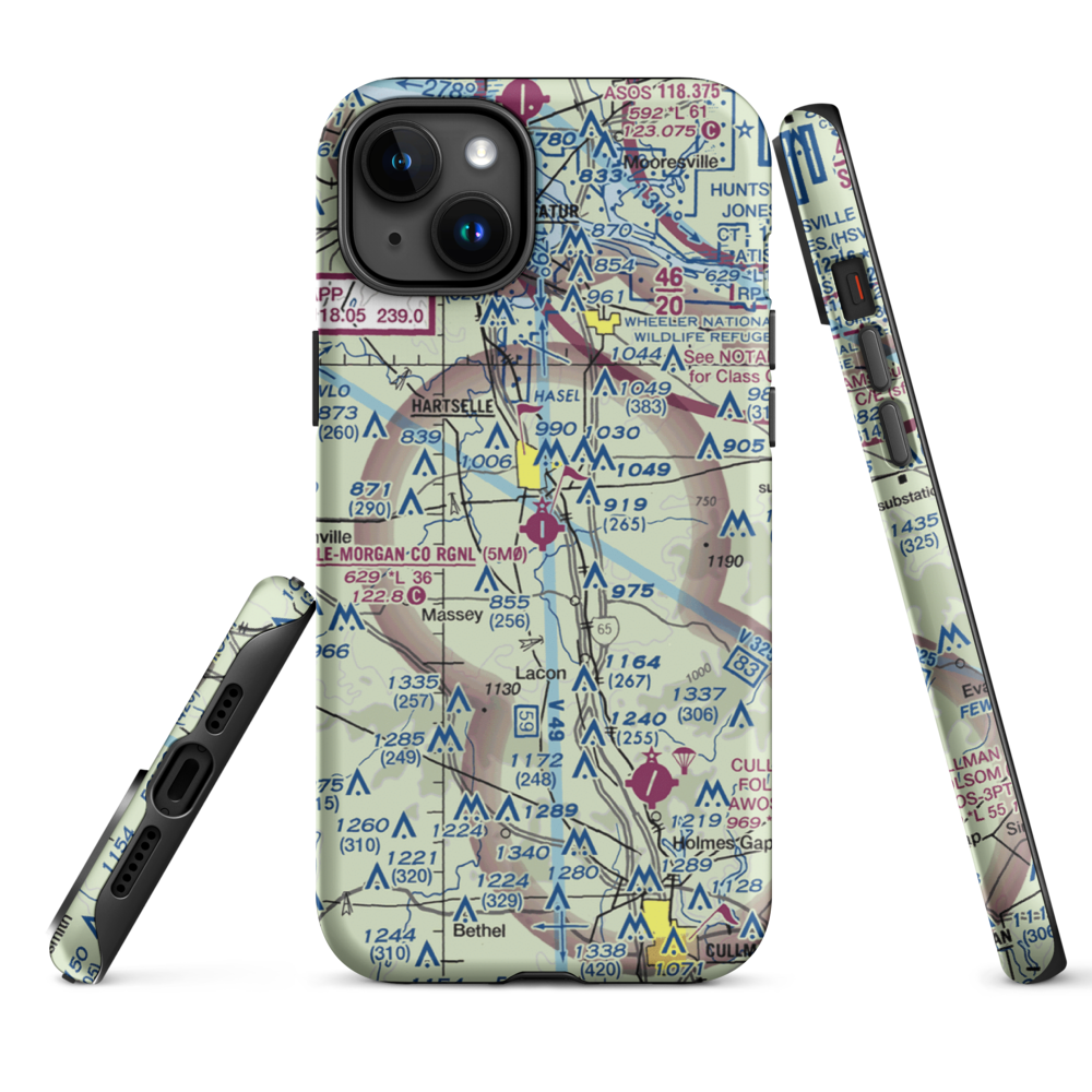 Hartselle-Morgan County Regional Airport (5M0) VFR Sectional  Tough iPhone Case iPhone 15 Plus model shown