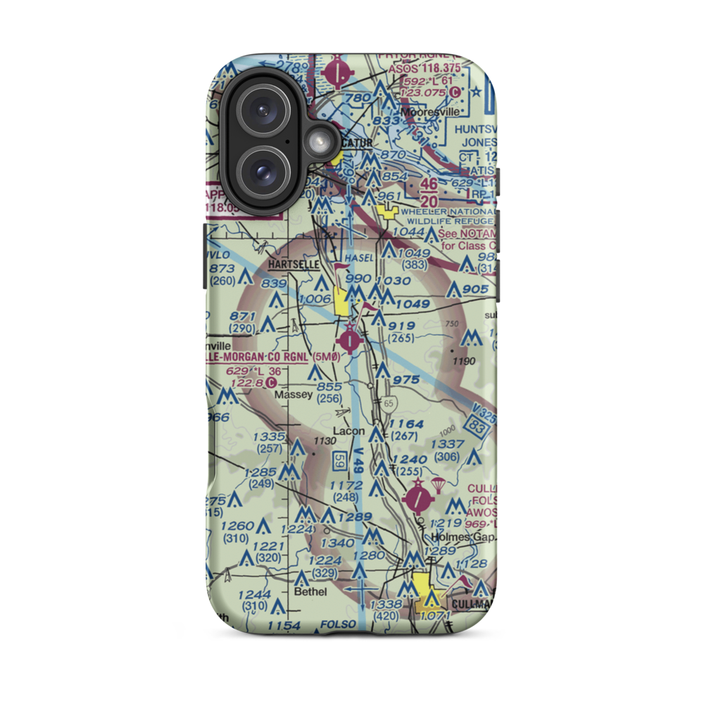 Hartselle-Morgan County Regional Airport (5M0) VFR Sectional  Tough iPhone Case iPhone 16 Plus model shown