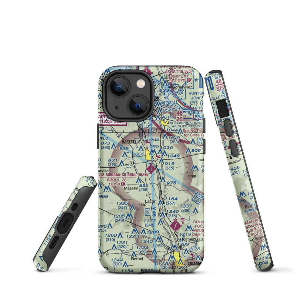 Hartselle-Morgan County Regional Airport (5M0) VFR Sectional  Tough iPhone Case iPhone 13 mini model shown