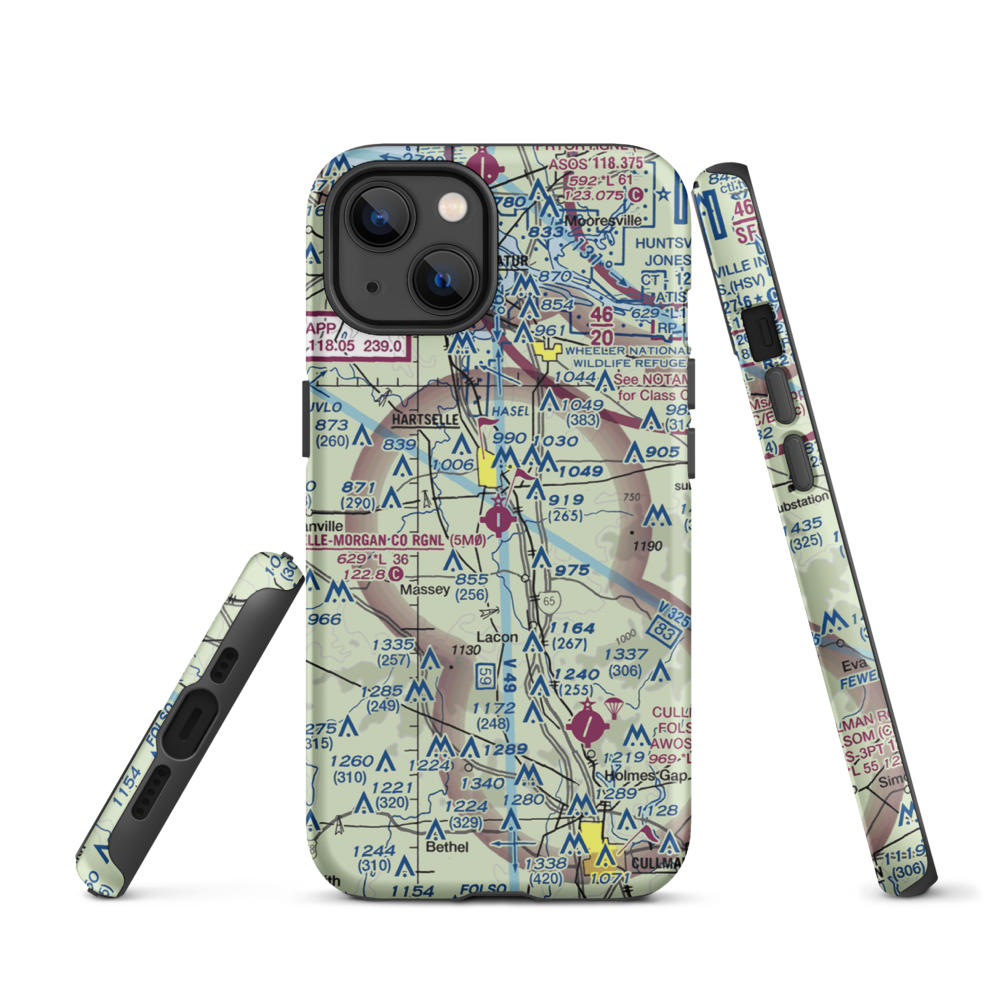 Hartselle-Morgan County Regional Airport (5M0) VFR Sectional  Tough iPhone Case iPhone 13 model shown