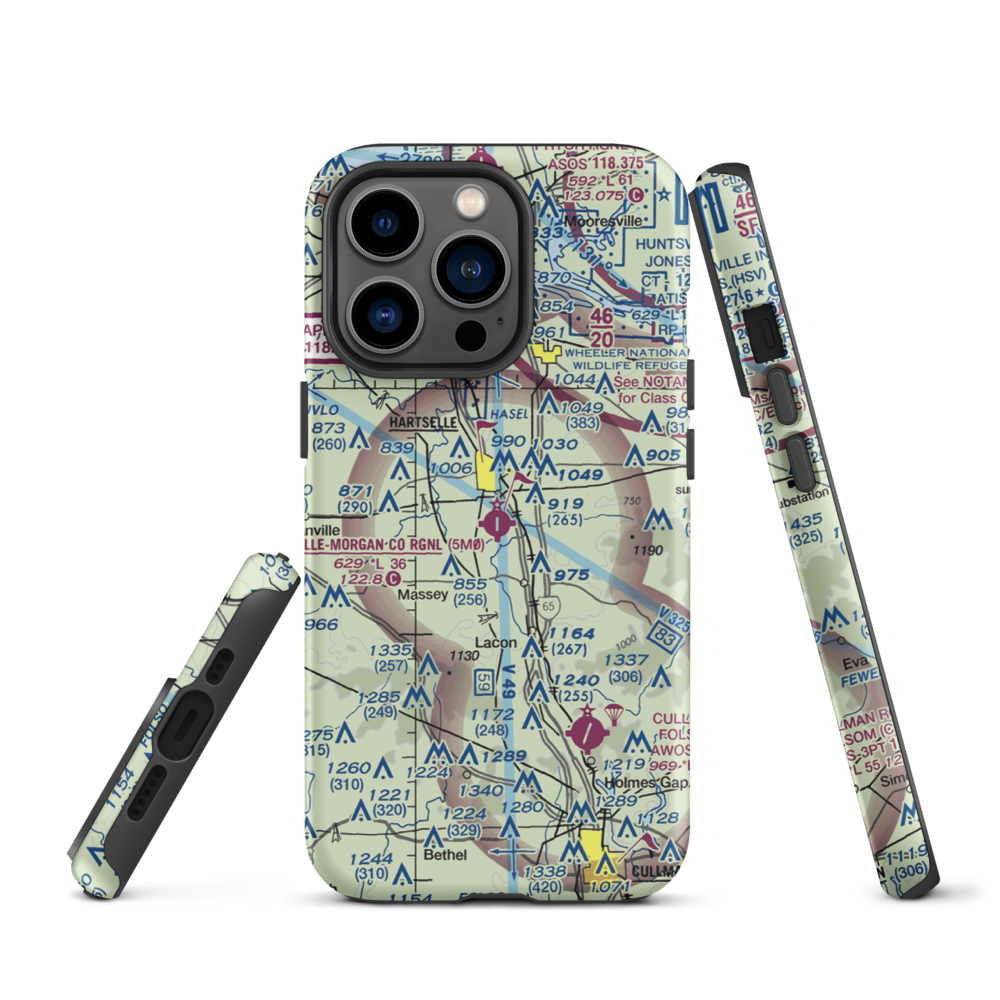 Hartselle-Morgan County Regional Airport (5M0) VFR Sectional  Tough iPhone Case iPhone 13 Pro model shown