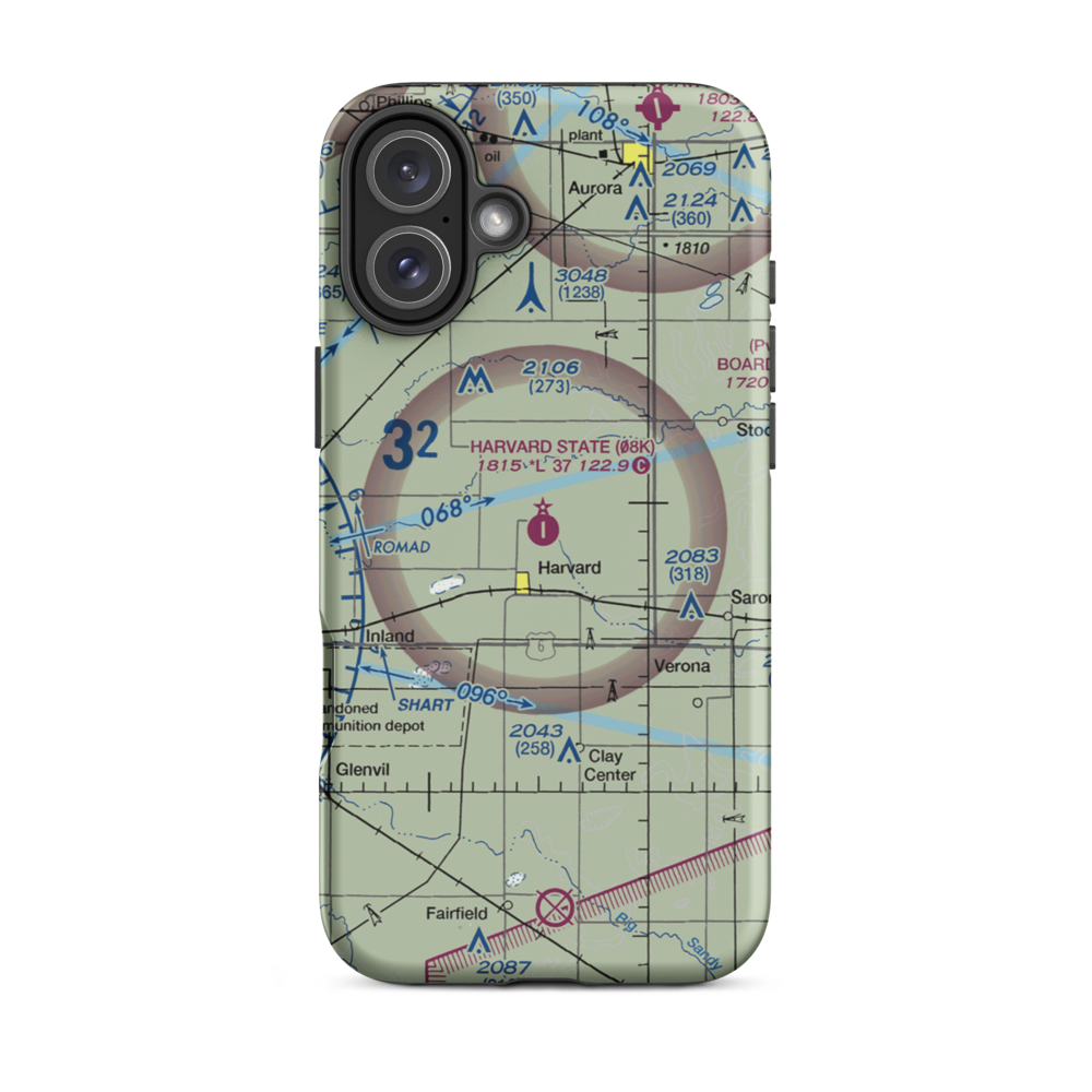 Harvard State Airport (08K) VFR Sectional  Tough iPhone Case iPhone 16 Plus model shown