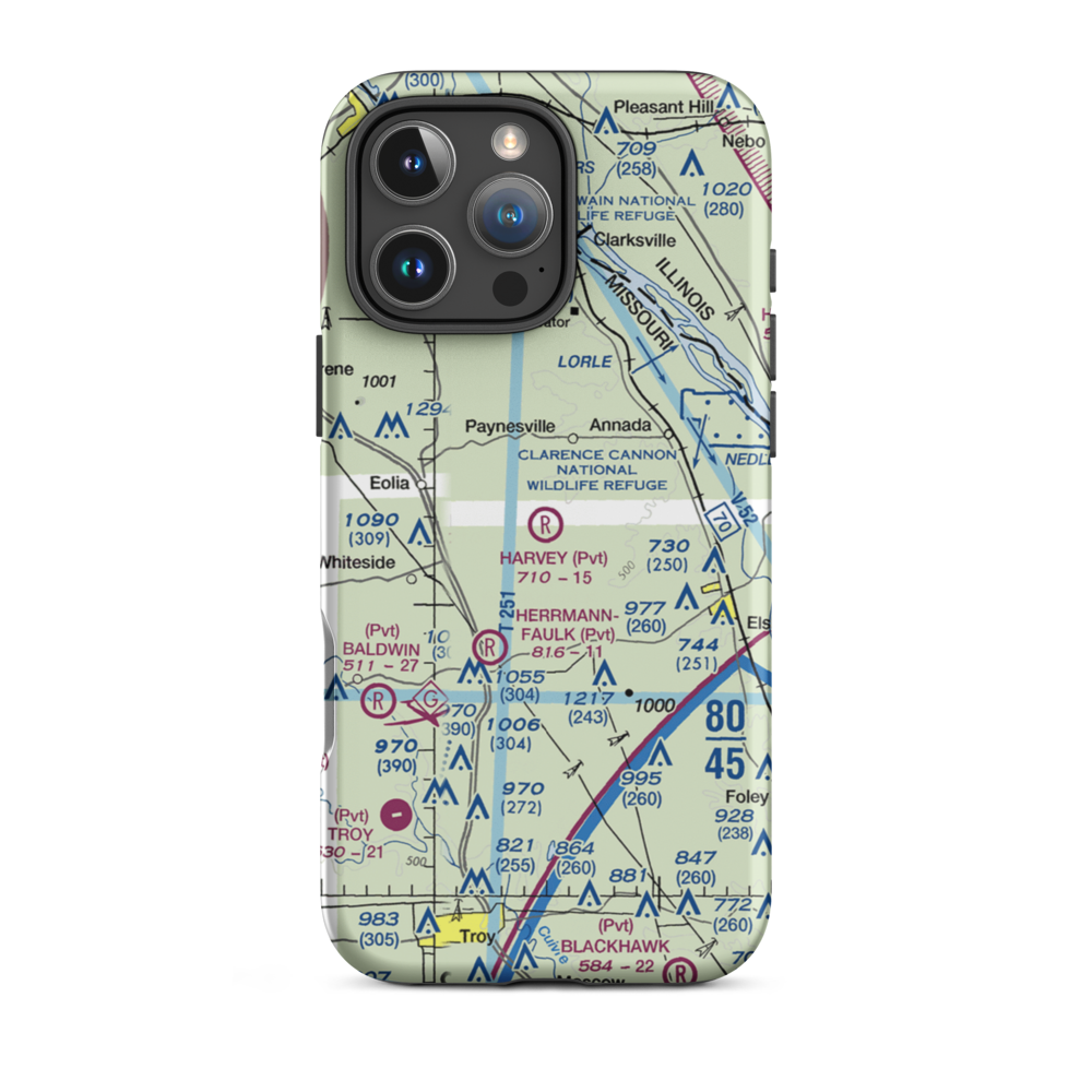 Harvey Airport (MO35) VFR Sectional  Tough iPhone Case iPhone 16 Pro Max model shown