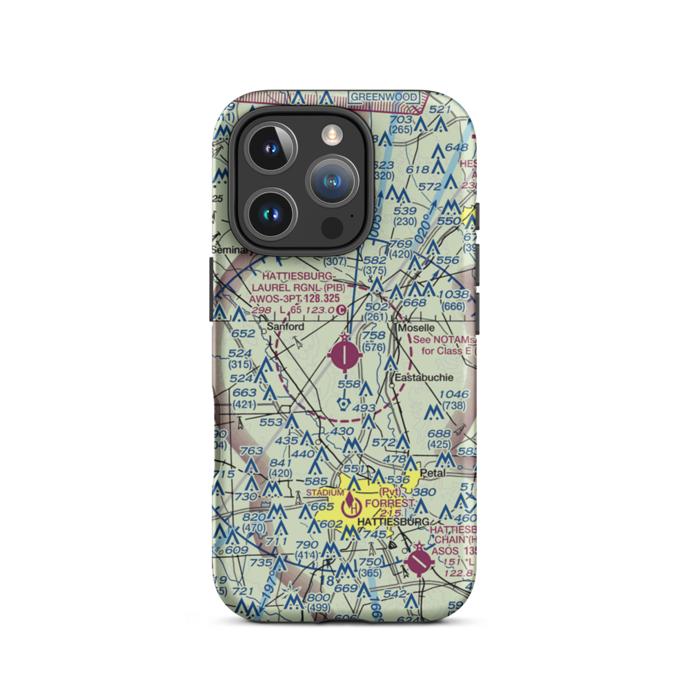 Hattiesburg Laurel Regional Airport (PIB) VFR Sectional  Tough iPhone Case iPhone 16 Pro model shown