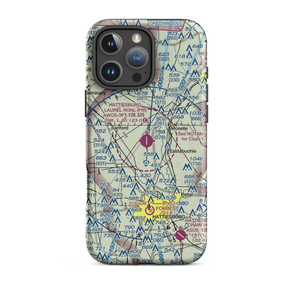 Hattiesburg Laurel Regional Airport (PIB) VFR Sectional  Tough iPhone Case iPhone 16 Pro Max model shown