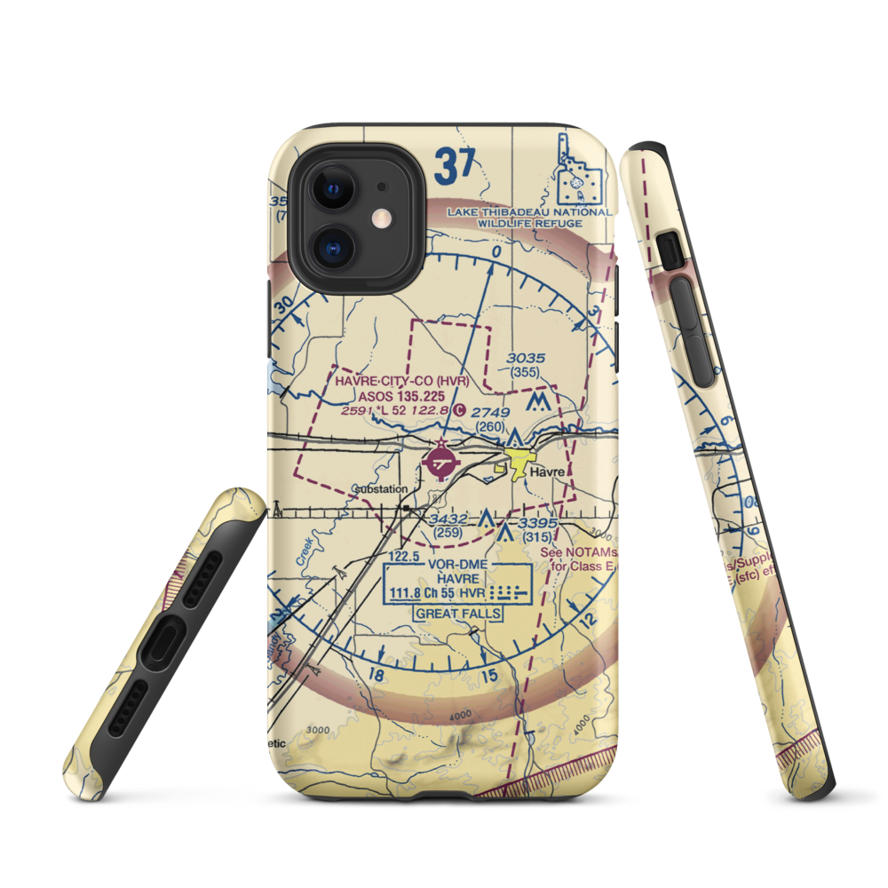 Havre City County Airport (HVR) VFR Sectional  Tough iPhone Case iPhone 11 model shown