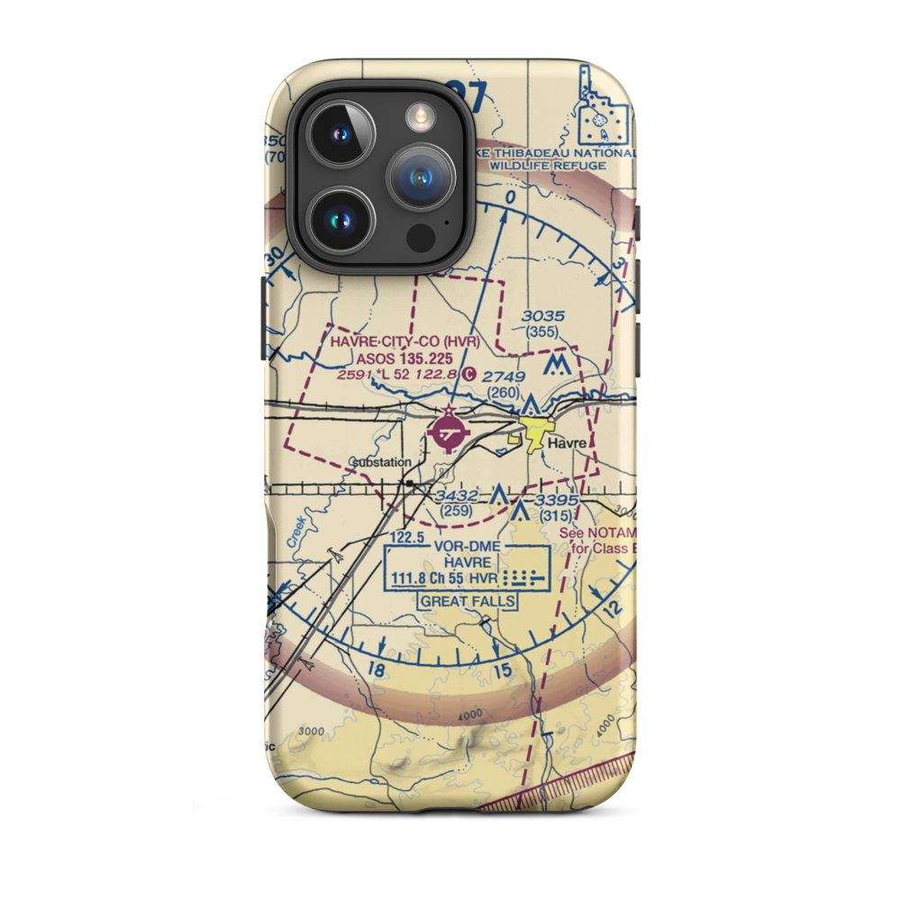 Havre City County Airport (HVR) VFR Sectional  Tough iPhone Case iPhone 16 Pro Max model shown