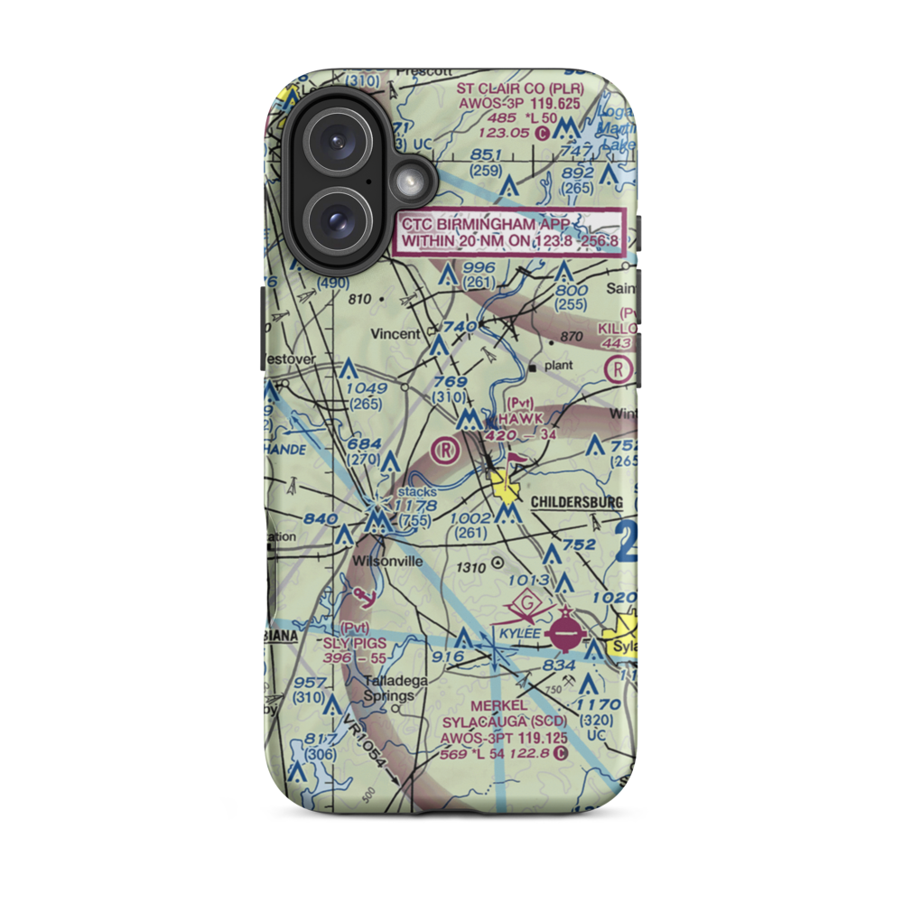Hawk Field (AL92) VFR Sectional  Tough iPhone Case iPhone 16 Plus model shown