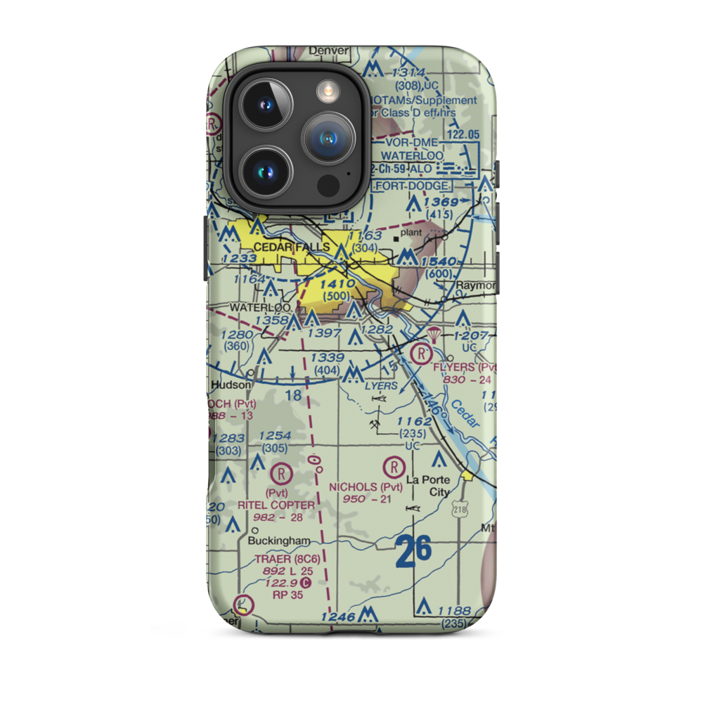 Hawkeye Airport (0IA3) VFR Sectional  Tough iPhone Case iPhone 16 Pro Max model shown