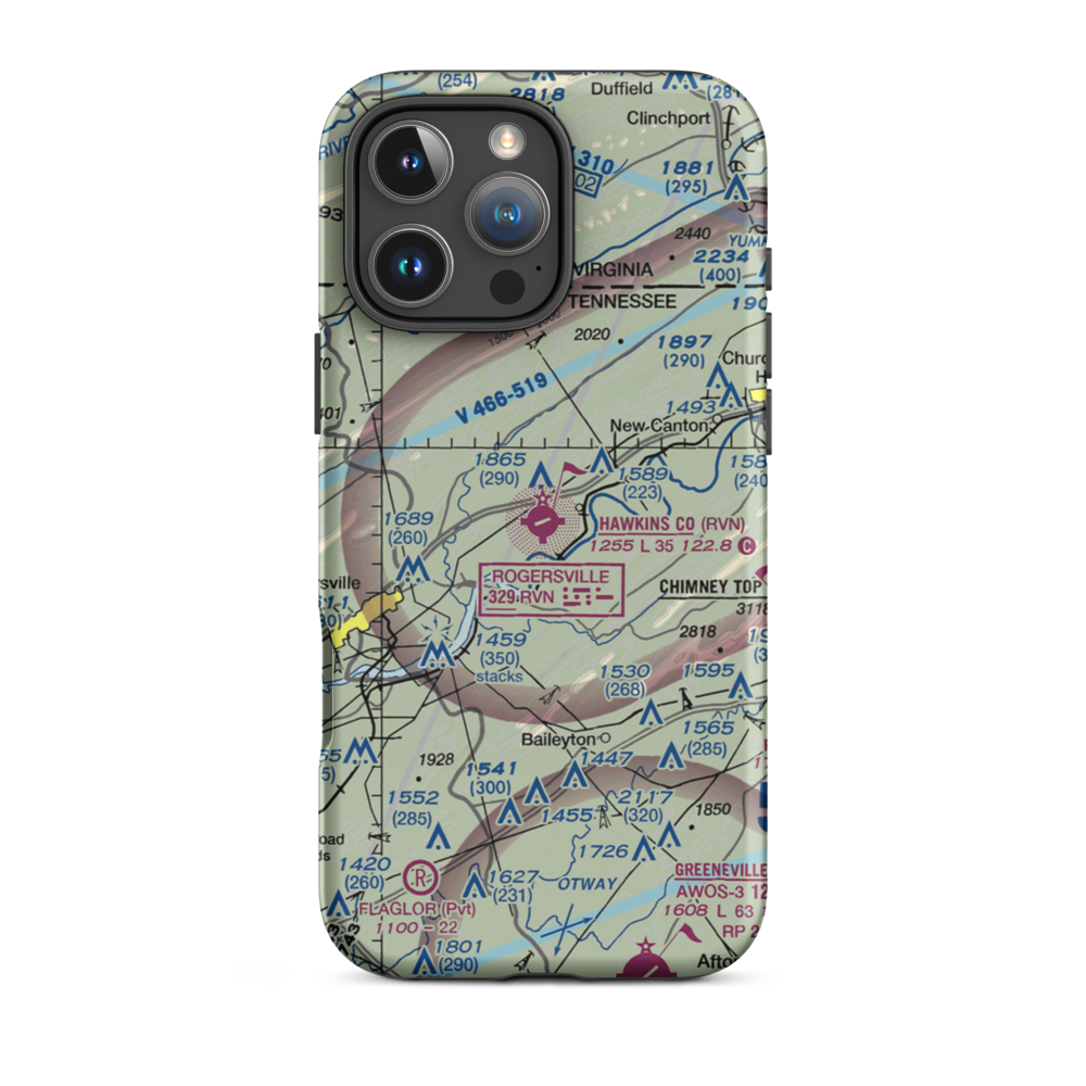 Hawkins County Airport (RVN) VFR Sectional  Tough iPhone Case iPhone 16 Pro Max model shown