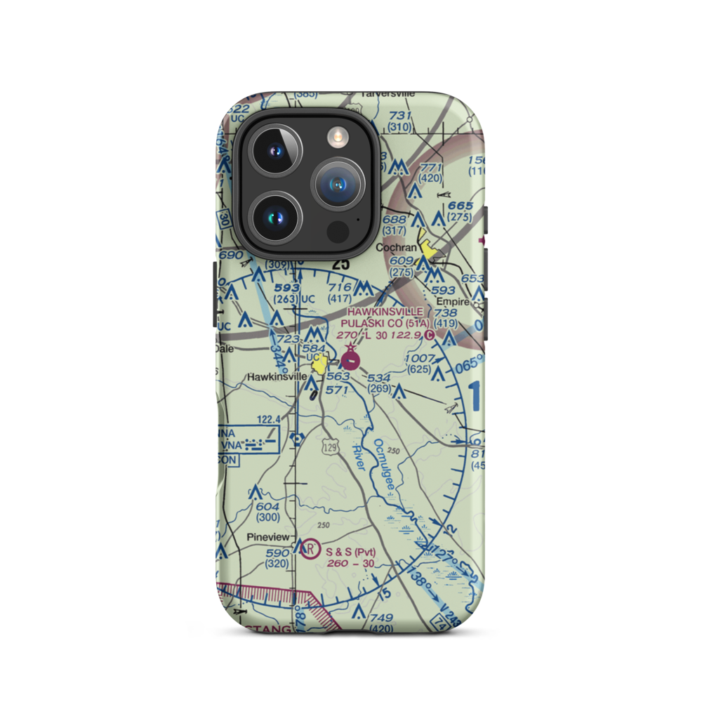 Hawkinsville Pulaski County Airport (51A) VFR Sectional  Tough iPhone Case iPhone 16 Pro model shown
