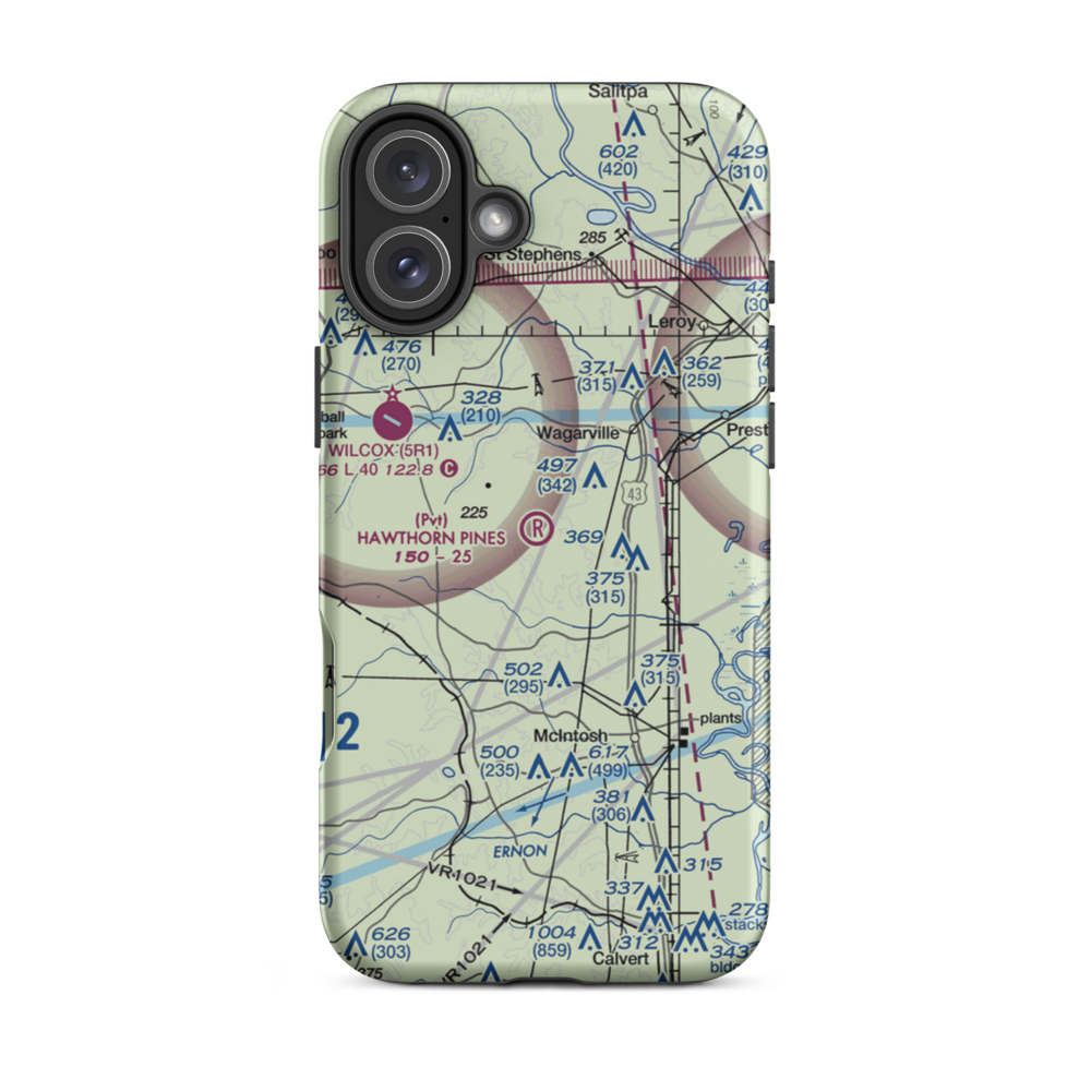 Hawthorn Pines Airport (6AL6) VFR Sectional  Tough iPhone Case iPhone 16 Plus model shown