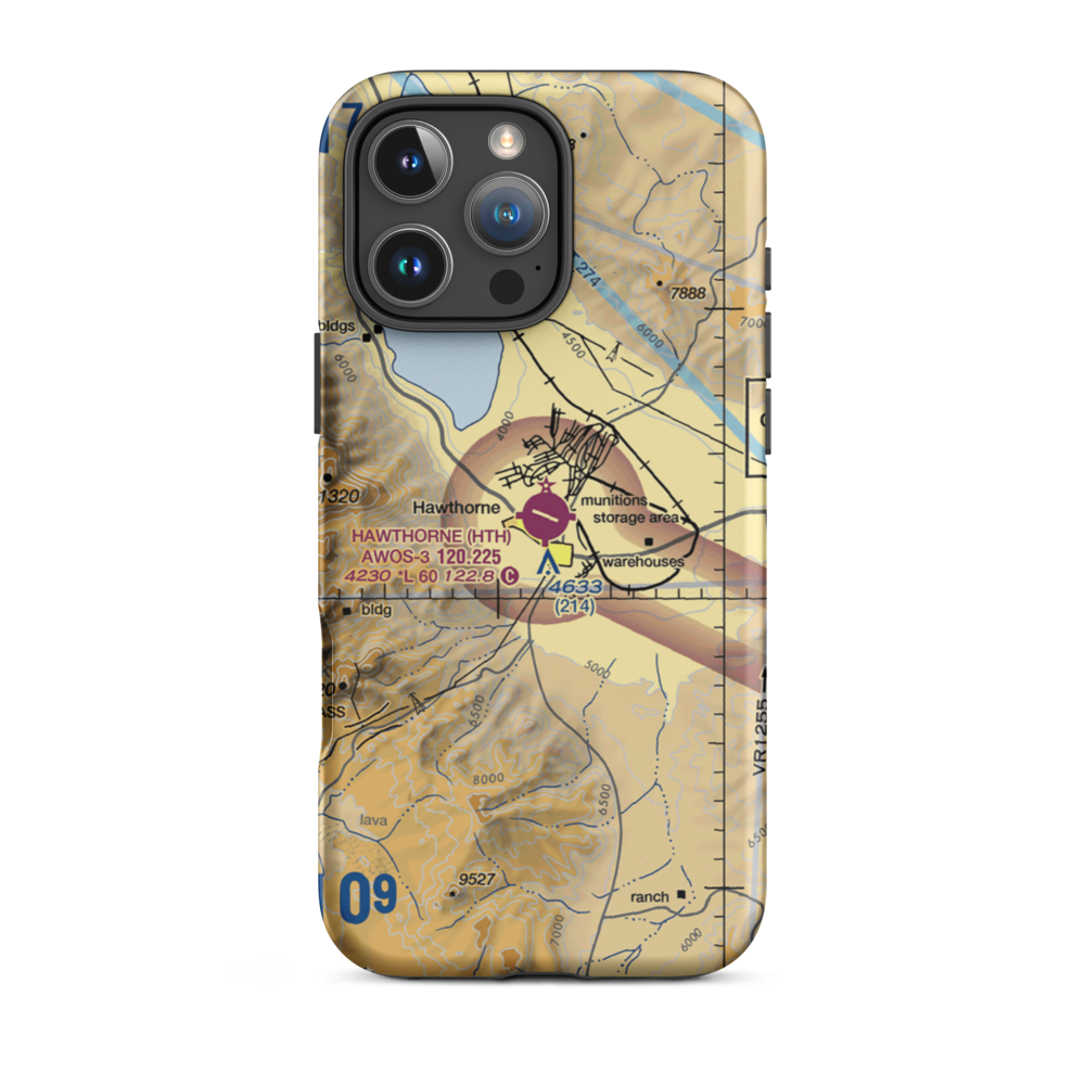 Hawthorne Industrial Airport (HTH) VFR Sectional  Tough iPhone Case iPhone 16 Pro Max model shown