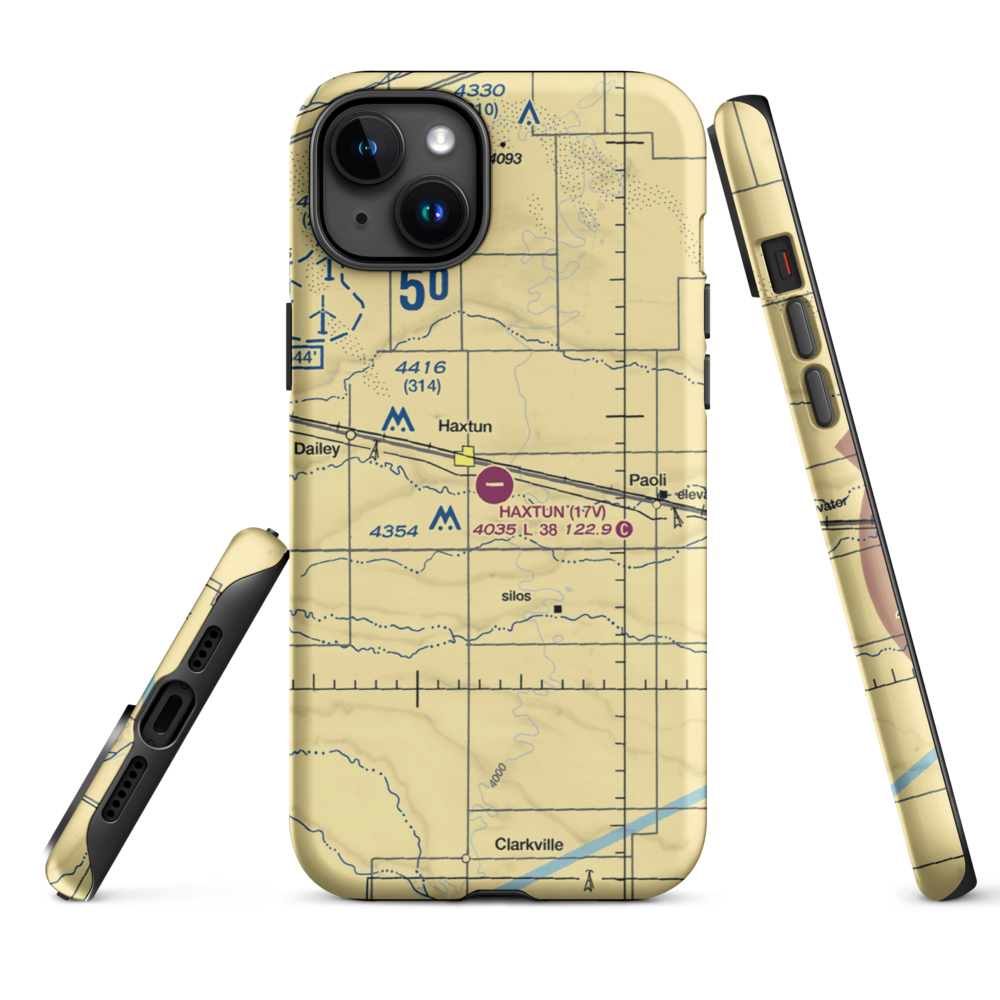 Haxtun Municipal Airport (17V) VFR Sectional  Tough iPhone Case iPhone 15 Plus model shown