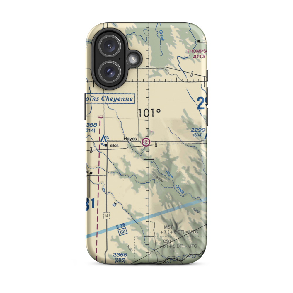 Hayes Emergency Airstrip (SD21) VFR Sectional  Tough iPhone Case iPhone 16 Plus model shown
