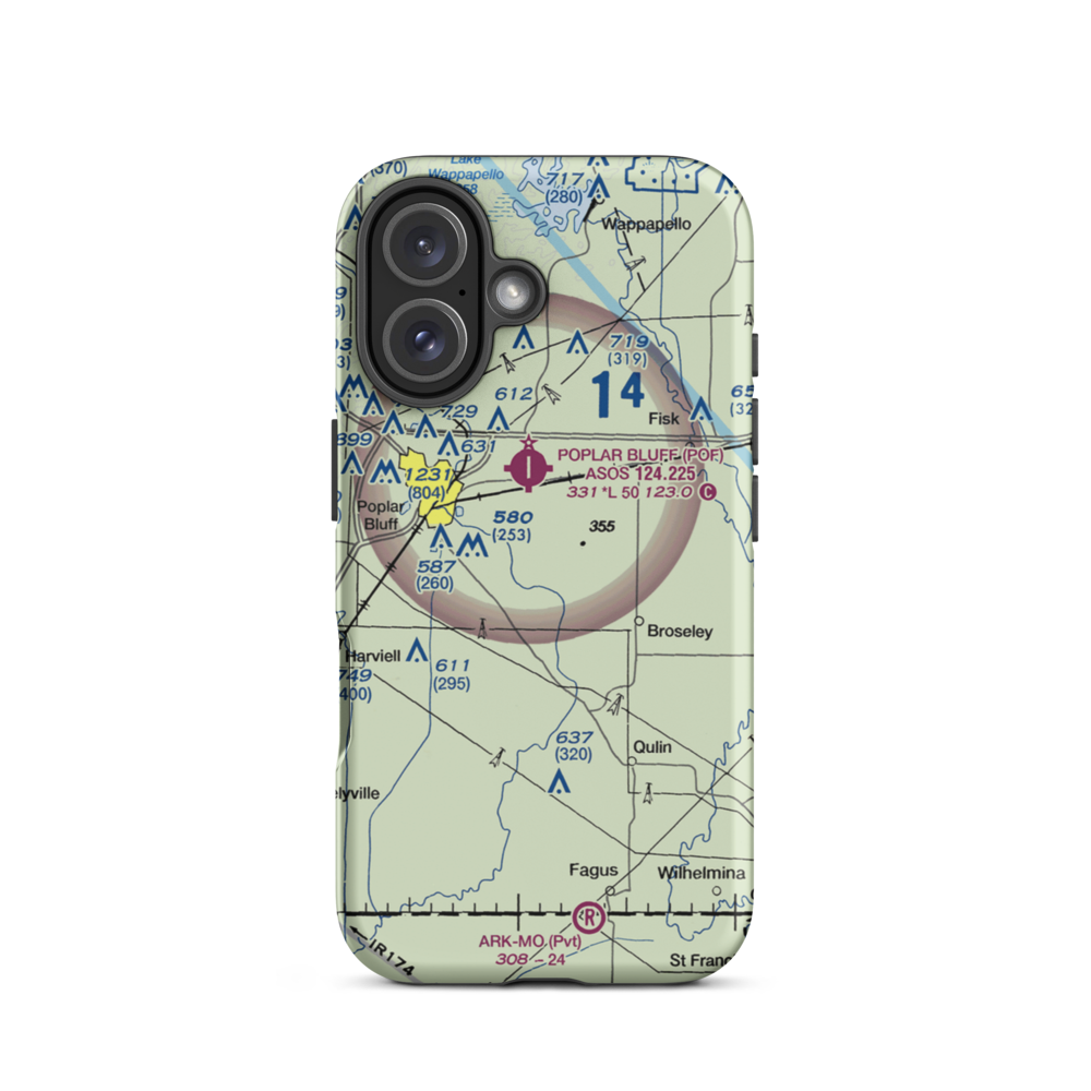 Hayes Field (MO67) VFR Sectional  Tough iPhone Case iPhone 16 model shown