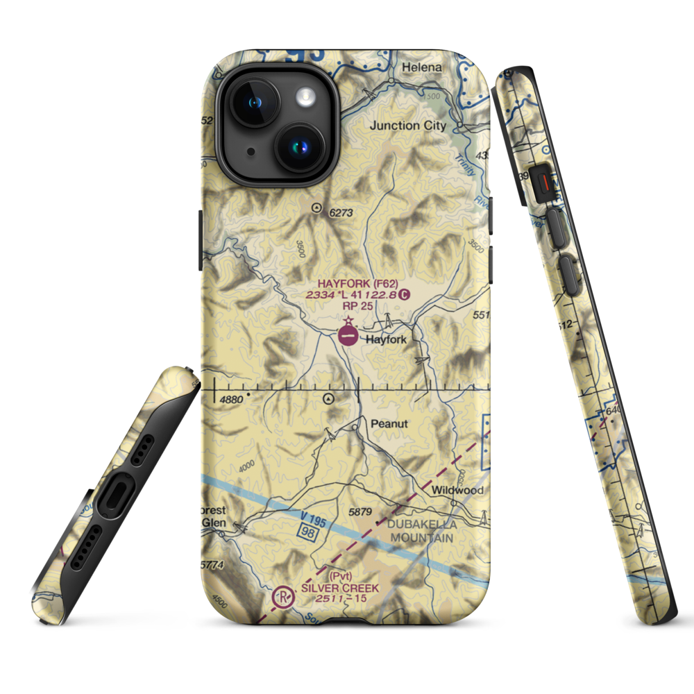 Hayfork Airport (F62) VFR Sectional  Tough iPhone Case iPhone 15 Plus model shown