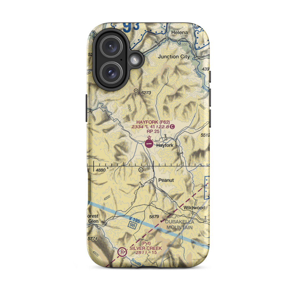Hayfork Airport (F62) VFR Sectional  Tough iPhone Case iPhone 16 Plus model shown