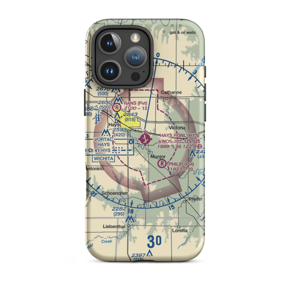 Hays Regional Airport (HYS) VFR Sectional  Tough iPhone Case iPhone 16 Pro Max model shown