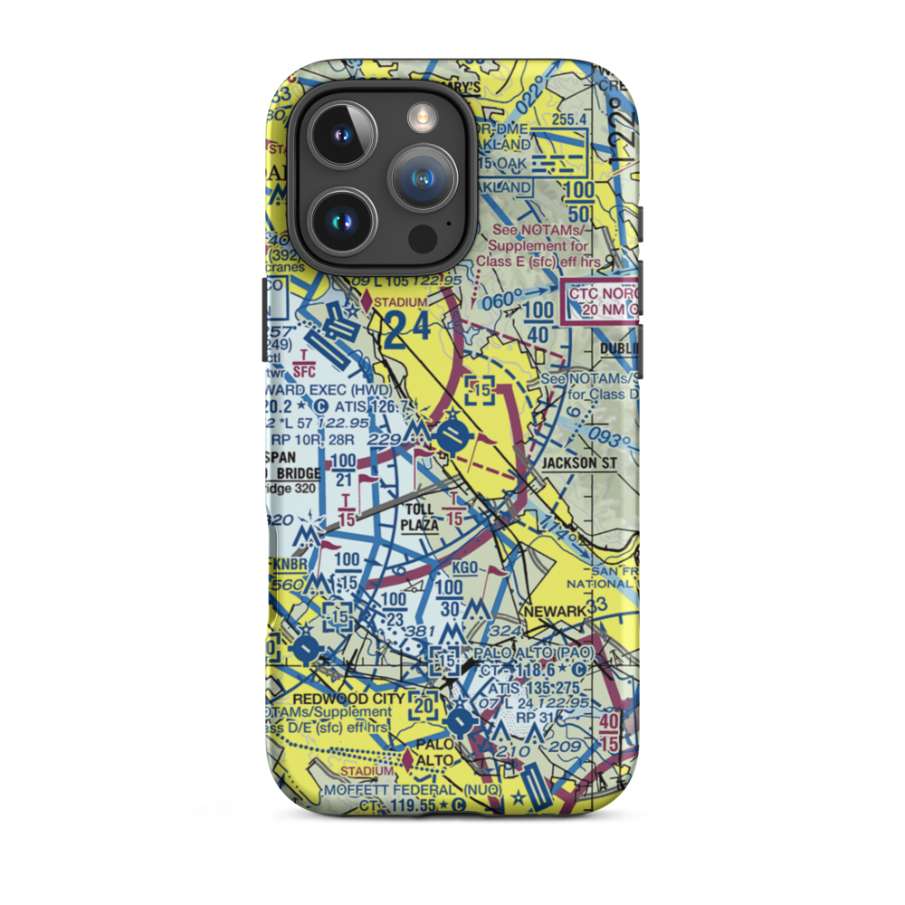 Hayward Executive Airport (HWD) VFR Sectional  Tough iPhone Case iPhone 16 Pro Max model shown