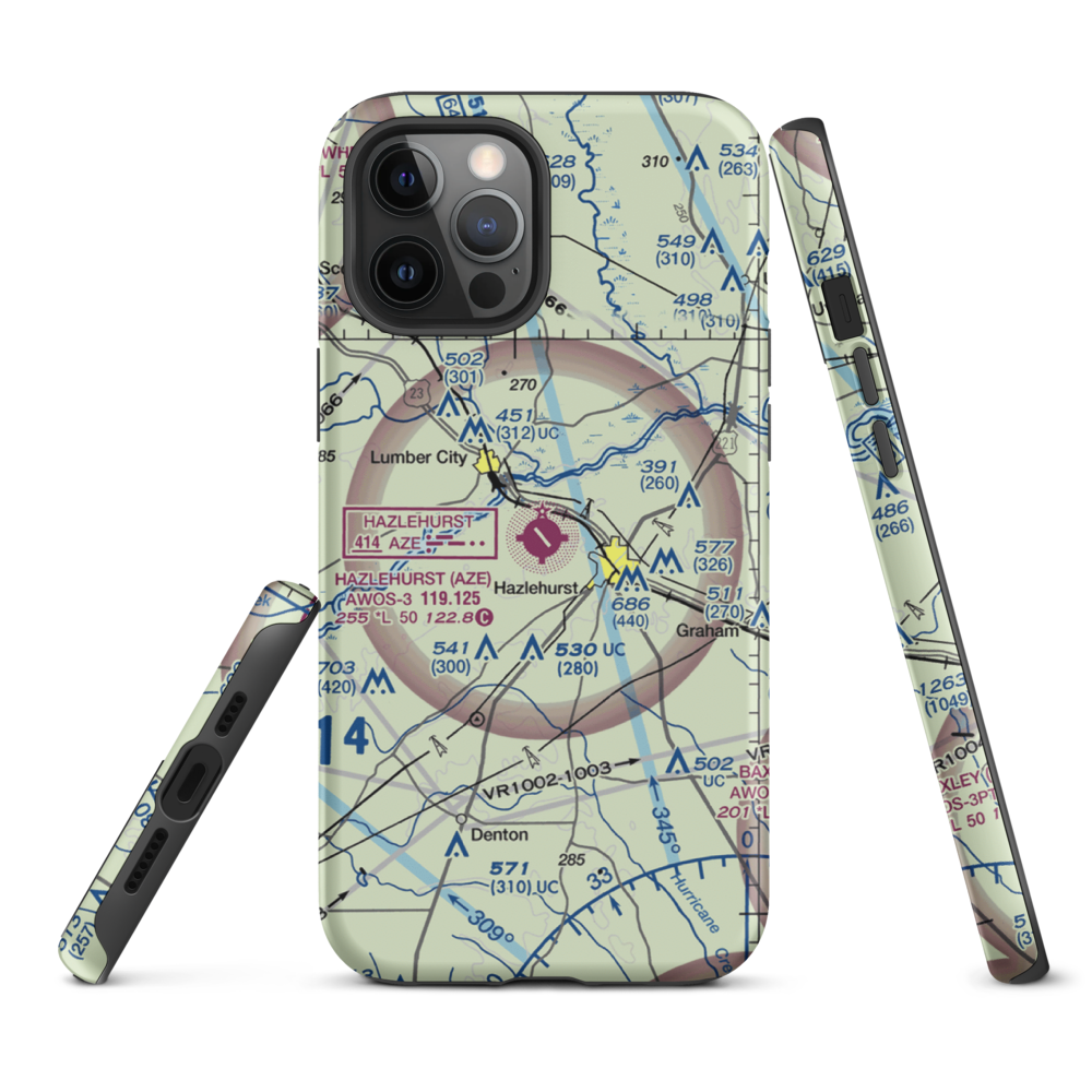 Hazlehurst Airport (AZE) VFR Sectional  Tough iPhone Case iPhone 12 Pro Max model shown