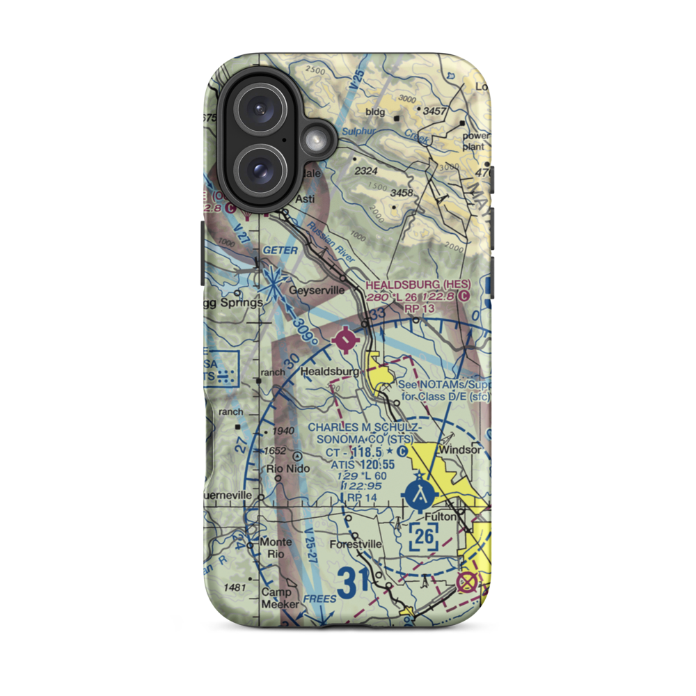 Healdsburg Municipal Airport (HES) VFR Sectional  Tough iPhone Case iPhone 16 Plus model shown