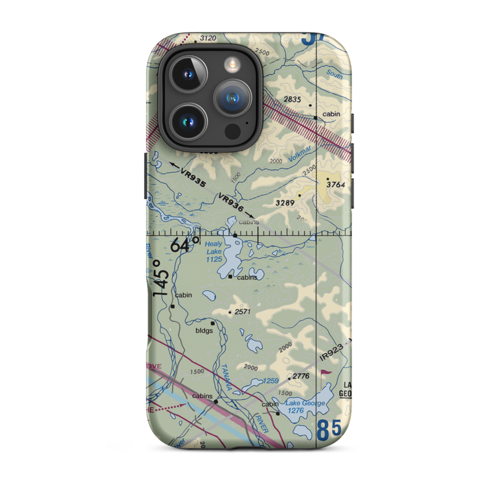 Healy Lake Airport (HKB) VFR Sectional  Tough iPhone Case iPhone 16 Pro Max model shown