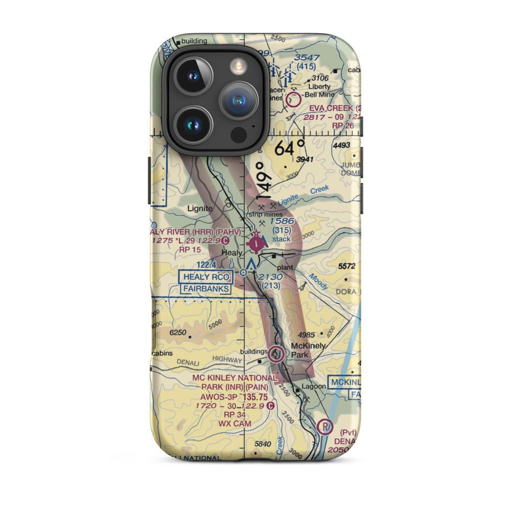 Healy River Airport (HRR) VFR Sectional  Tough iPhone Case iPhone 16 Pro Max model shown