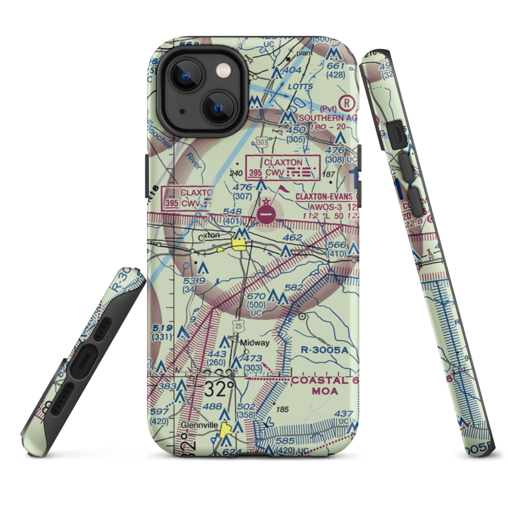 Hearn Airport (GA19) VFR Sectional  Tough iPhone Case iPhone 14 Plus model shown