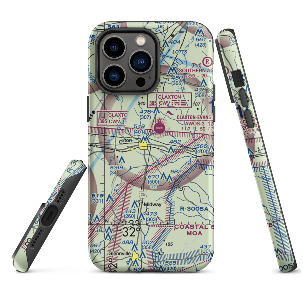 Hearn Airport (GA19) VFR Sectional  Tough iPhone Case iPhone 14 Pro Max model shown