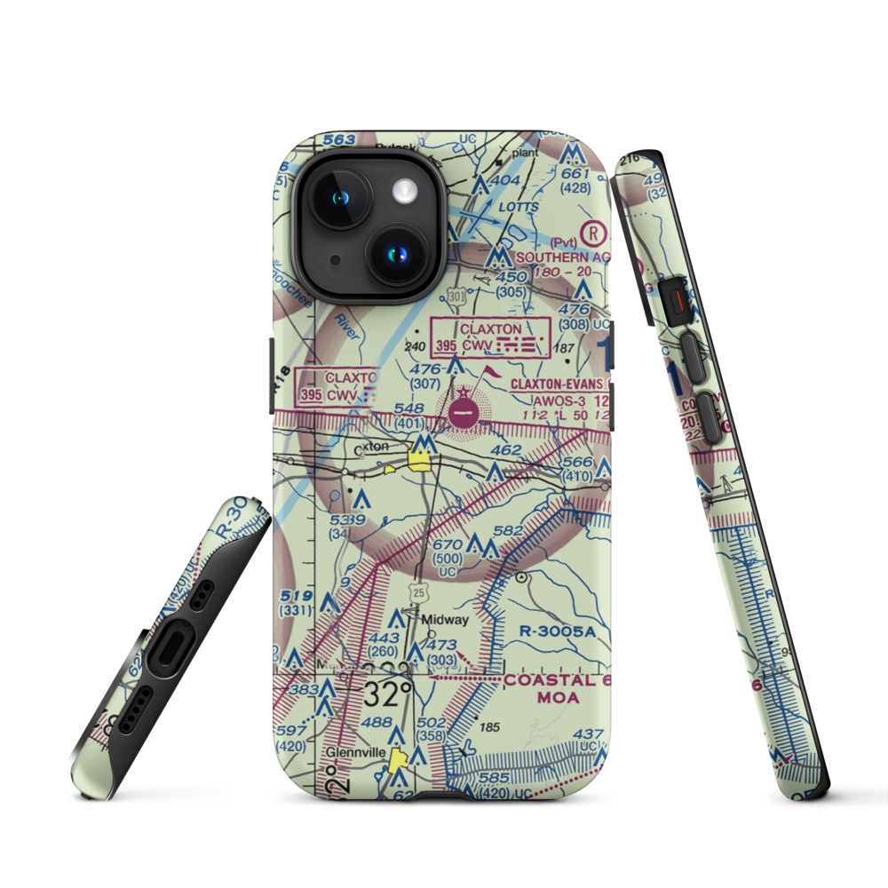 Hearn Airport (GA19) VFR Sectional  Tough iPhone Case iPhone 15 model shown
