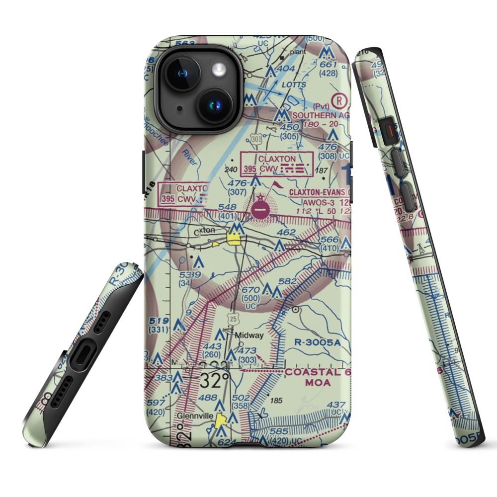 Hearn Airport (GA19) VFR Sectional  Tough iPhone Case iPhone 15 Plus model shown